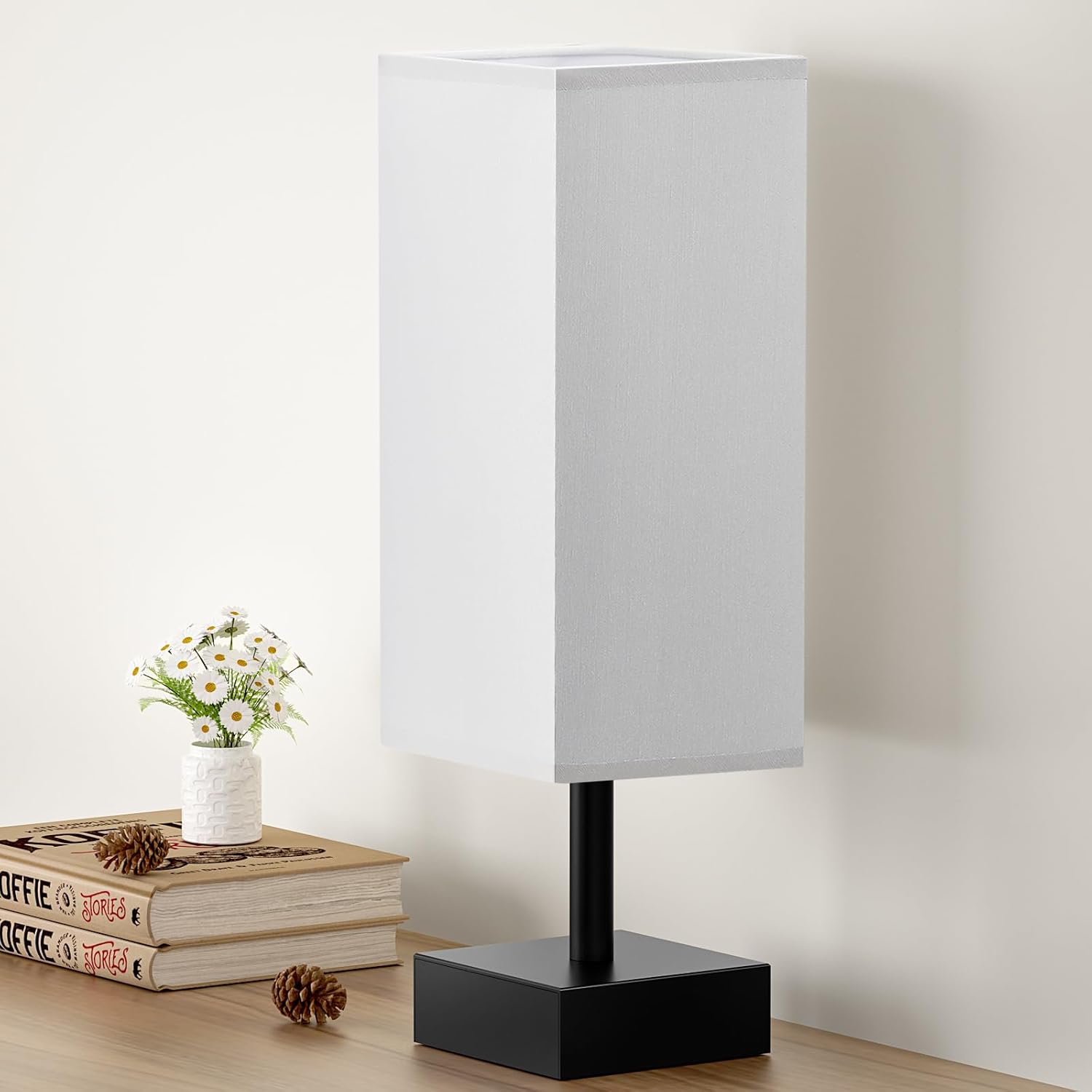 Small Bedside Table Lamp with Fabric Shade for Bedroom Desk Office biymjk