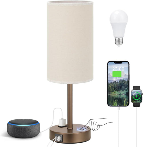3 Way Dimmable Touch Bedside Lamp with USB C Port and AC Outlet biymjk