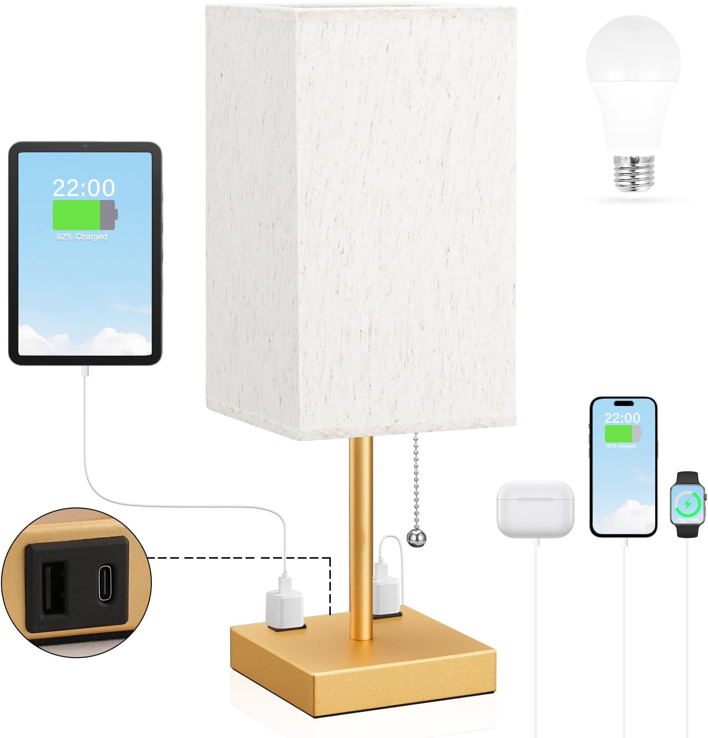 Small Bedside Table Lamp with Fabric Shade for Bedroom Desk Office biymjk