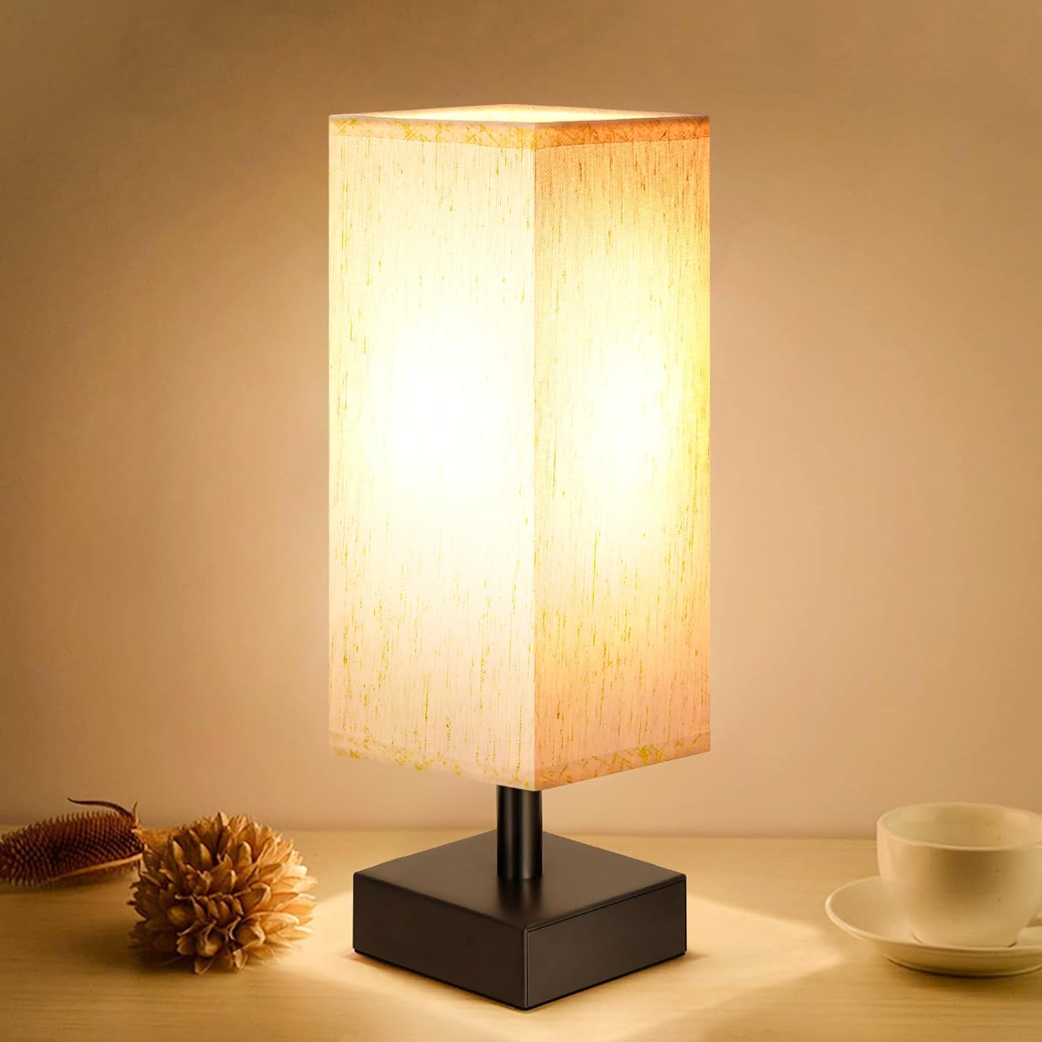Small Bedside Table Lamp with Fabric Shade for Bedroom Desk Office biymjk