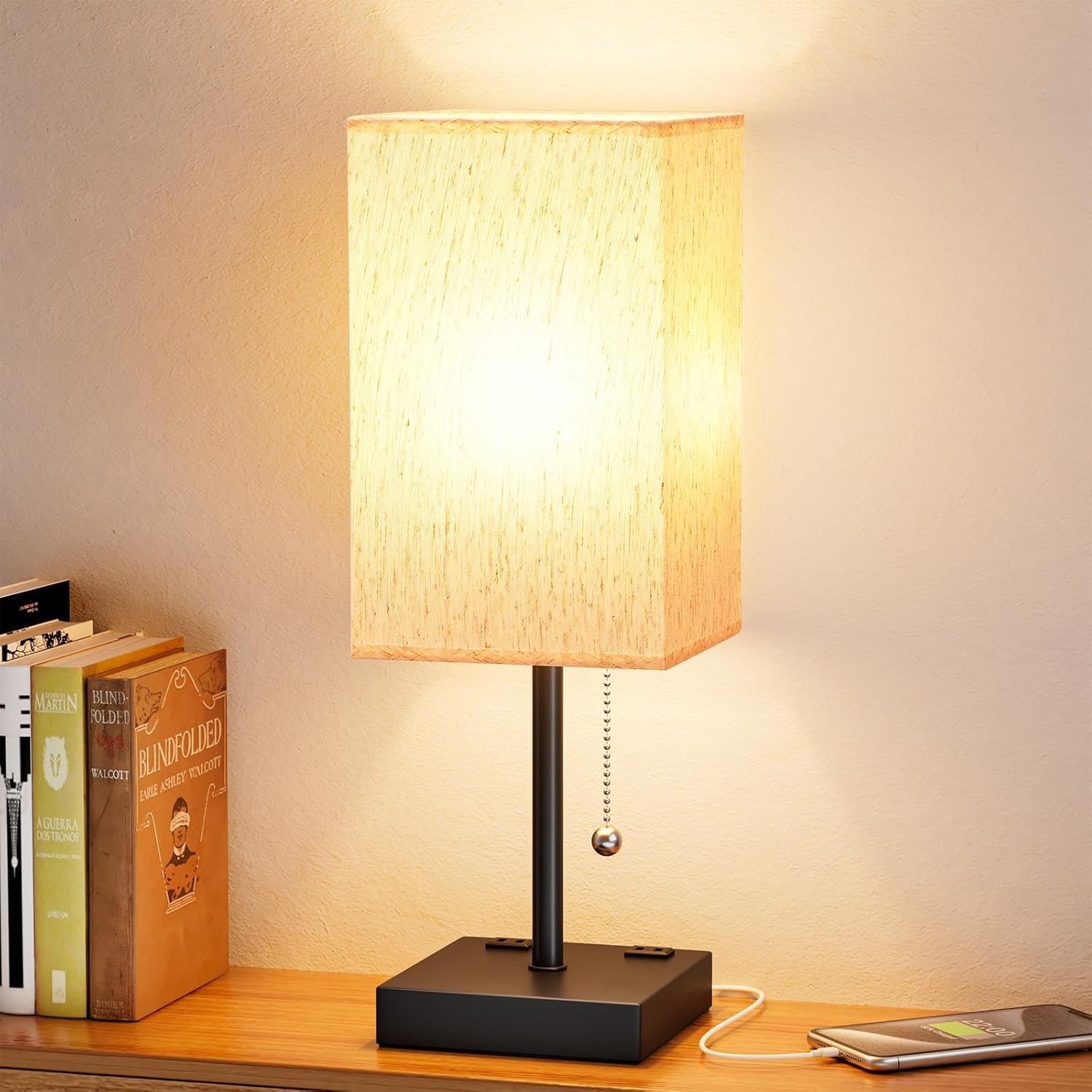 Small Bedside Table Lamp with Fabric Shade for Bedroom Desk Office biymjk