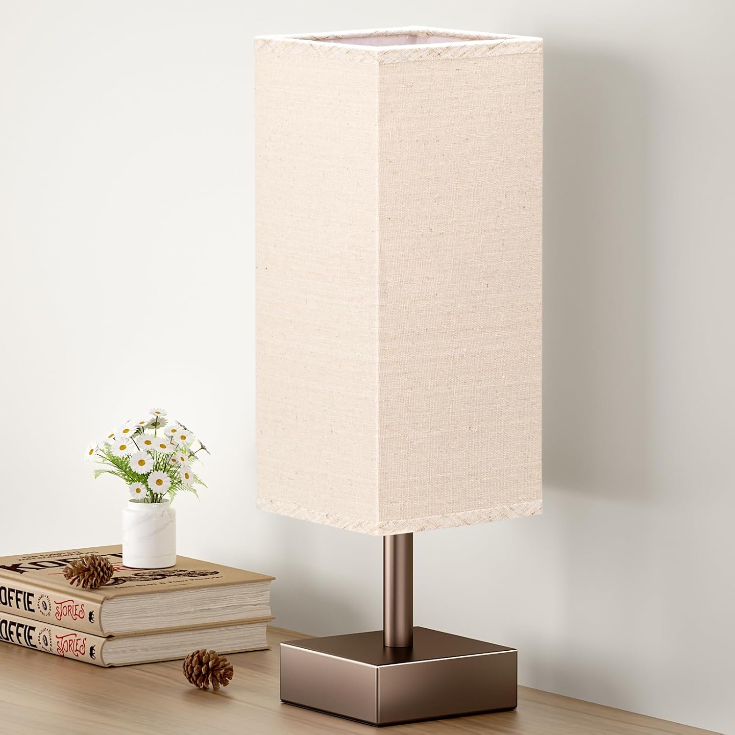 Small Bedside Table Lamp with Fabric Shade for Bedroom Desk Office biymjk