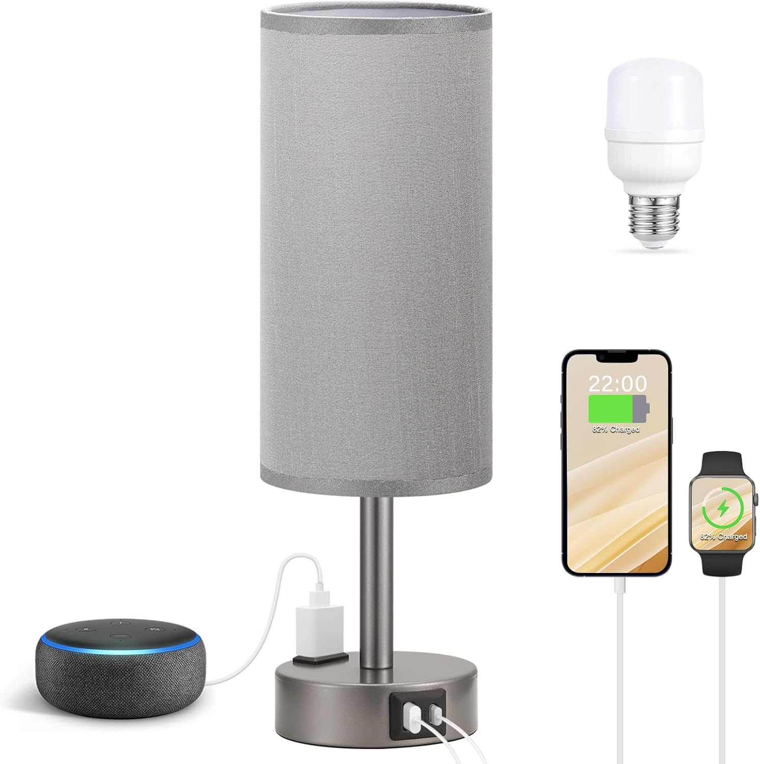 3 Way Dimmable Touch Bedside Lamp with USB C Port and AC Outlet biymjk