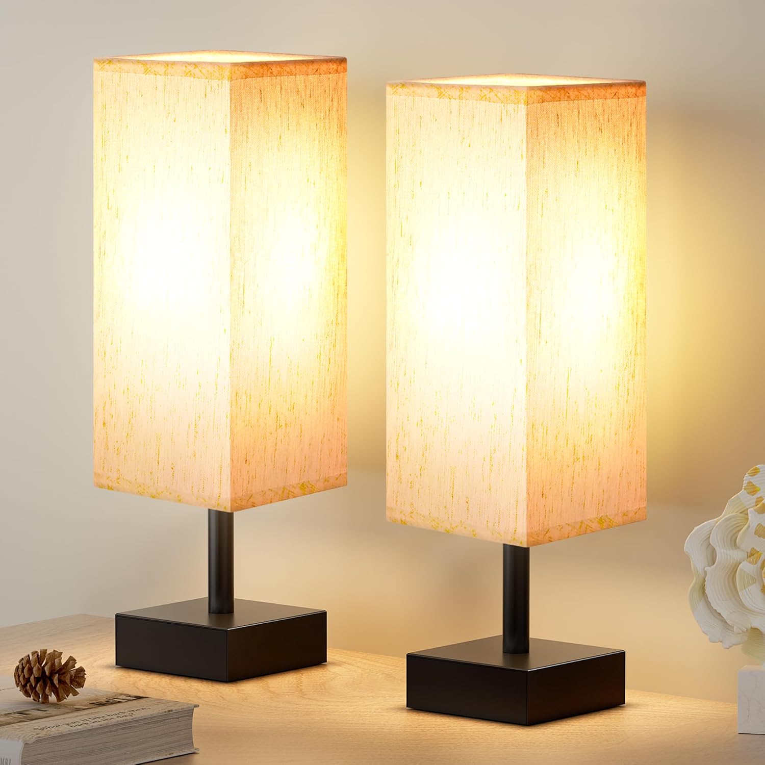 Small Bedside Table Lamp with Fabric Shade for Bedroom Desk Office biymjk