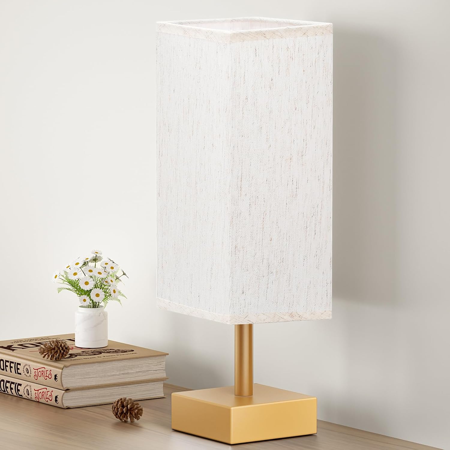 Small Bedside Table Lamp with Fabric Shade for Bedroom Desk Office biymjk